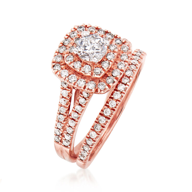 1.00 ct. t.w. Diamond Bridal Set: Engagement and Wedding Rings in 14kt Rose Gold image number 2