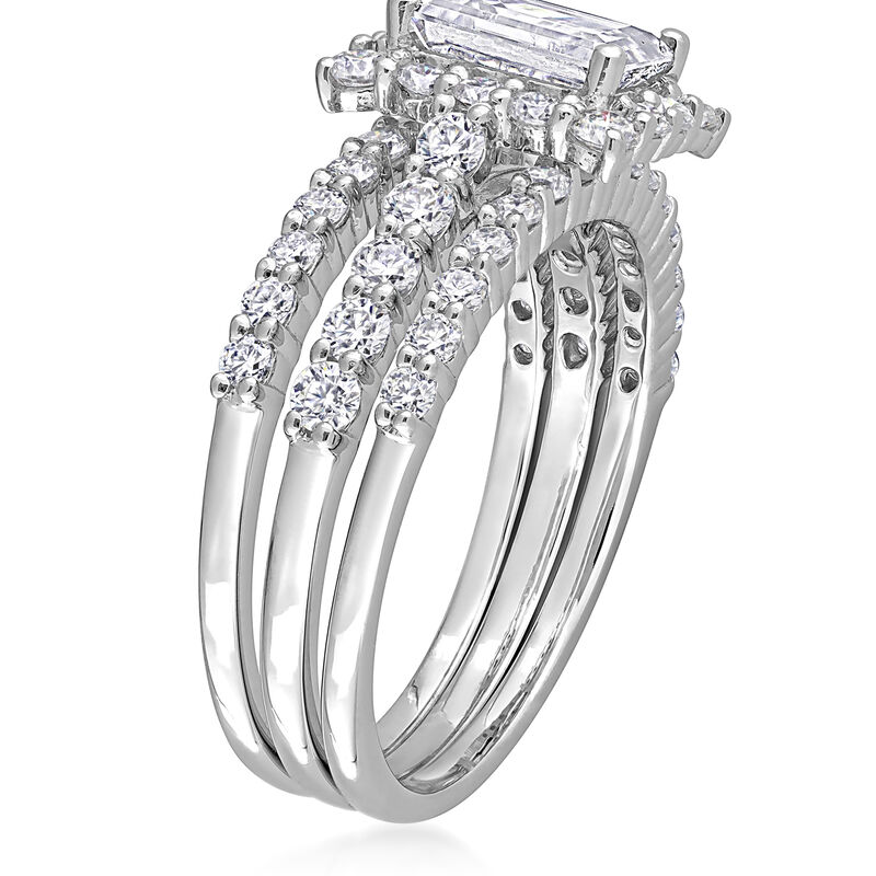 2.10 ct. t.w. Moissanite Bridal Set: Engagement and Wedding Rings in Sterling Silver. Size 6