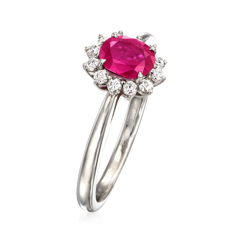 C. 1990 Vintage .75 Carat Ruby Ring with .24 ct. t.w. Diamonds in Platinum. Size 6 image number 2