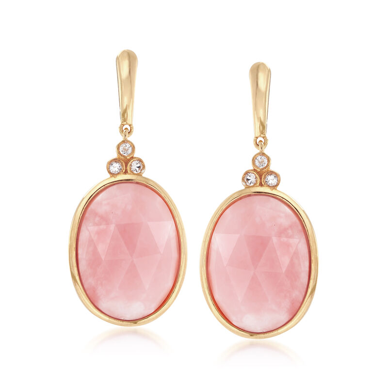 Pink Opal and .20 ct. t.w. White Topaz Drop Earrings in 18kt Gold Over Sterling  image number 0