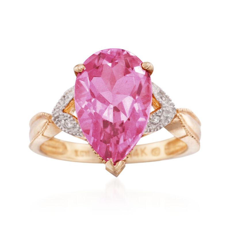 5.00 Carat Pink Topaz Ring with Diamond Accents in 14kt Yellow Gold image number 0