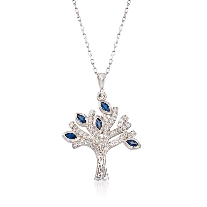 .40 ct. t.w. Sapphire and .30 ct. t.w. White Topaz Tree of Life Pendant Necklace in Sterling image number 0
