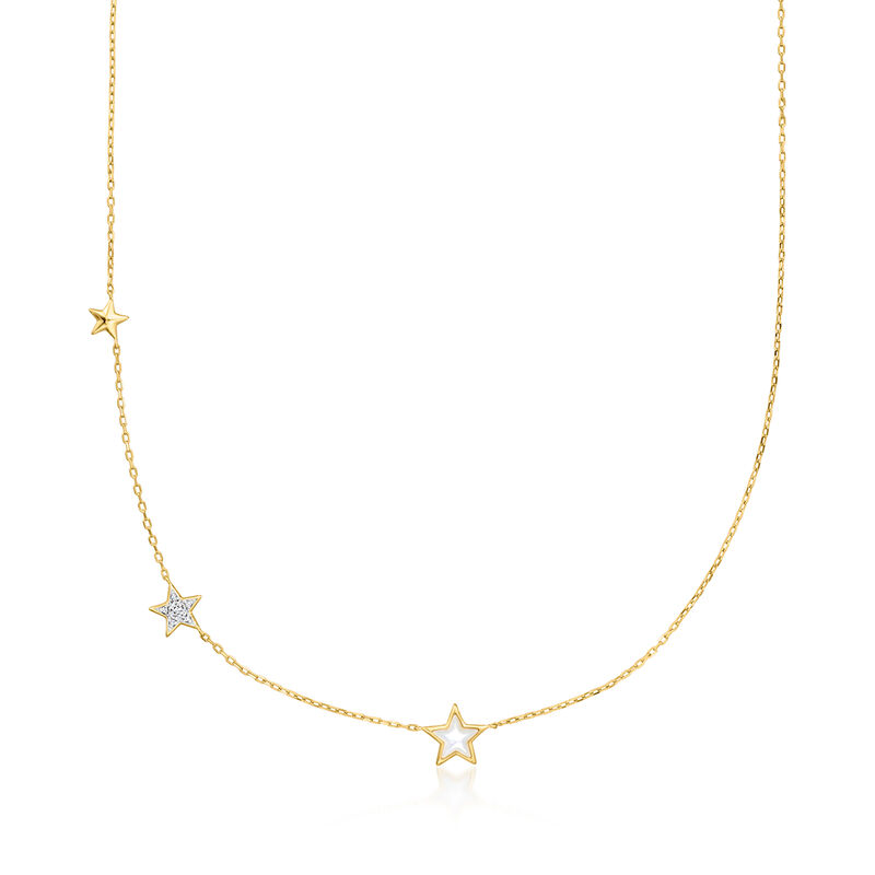 Mother-of-Pearl and Lab-Grown Diamond Star Necklace in 18kt Gold Over Sterling. 18" image number 1