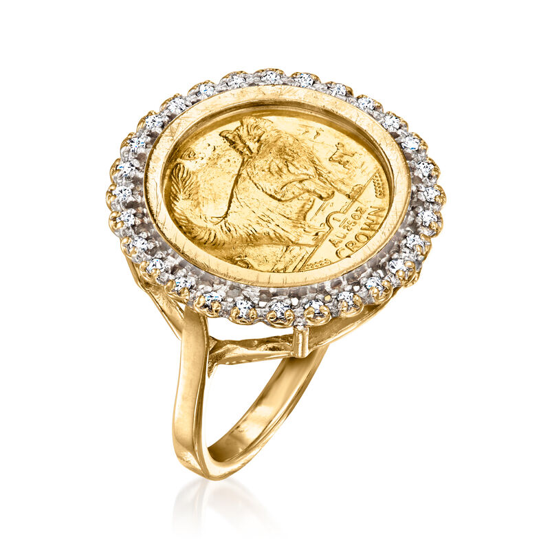 C. 1996 Vintage 22kt Yellow Gold Isle of Man Coin Ring with .28 ct. t.w. Diamonds in 14kt Yellow Gold image number 2