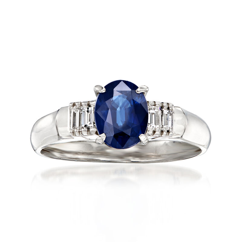 C. 1990 Vintage 1.48 Carat Sapphire Ring with .18 ct. t.w. Diamonds in Platinum. Size 7.25 image number 0