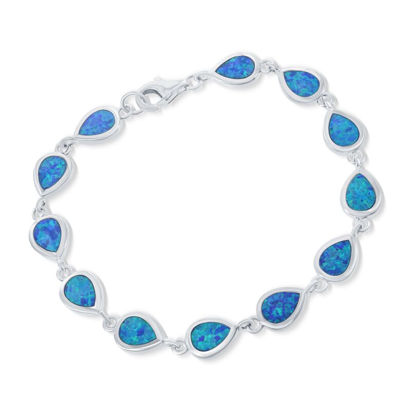 Blue Synthetic Opal Teardrop Tennis Bracelet in Sterling Silver image number 0