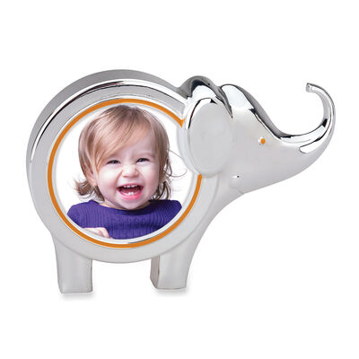 Reed & Barton &quot;Jungle Parade&quot; Enamel and Silver Plate Elephant Round Picture Frame
