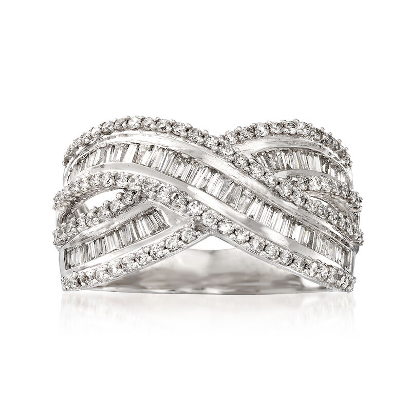 1.00 ct. t.w. Round and Baguette Diamond Crisscross Ring in 14kt White Gold image number 0
