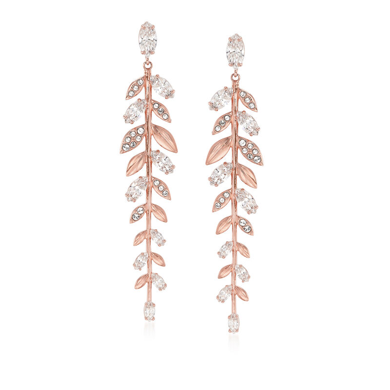 Swarovski Crystal &quot;Mayfly&quot; Fern Drop Earrings in Rose Gold-Plated Metal image number 0