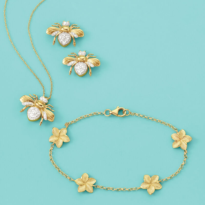 Floral Rolo Bracelet in 14kt Yellow Gold. 8&quot; image number 2