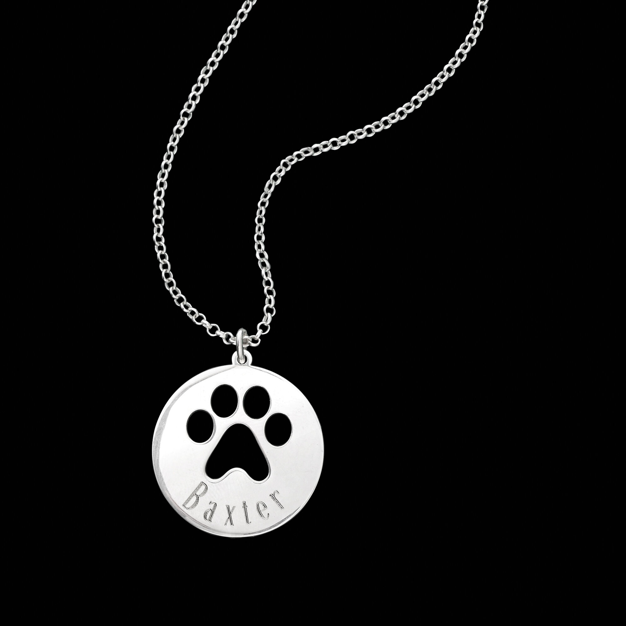 Sterling Silver Personalized Paw Print Pendant Necklace
