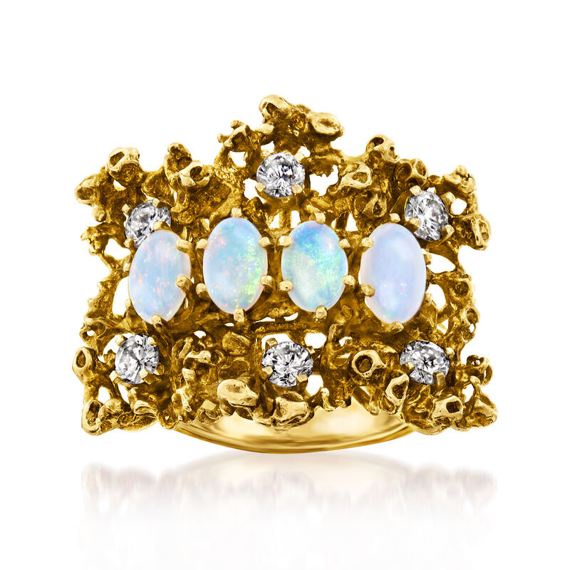C. 1970 Vintage Opal and .60 ct. t.w. Diamond Ring in 14kt Yellow Gold. Size 6.5 image number 0
