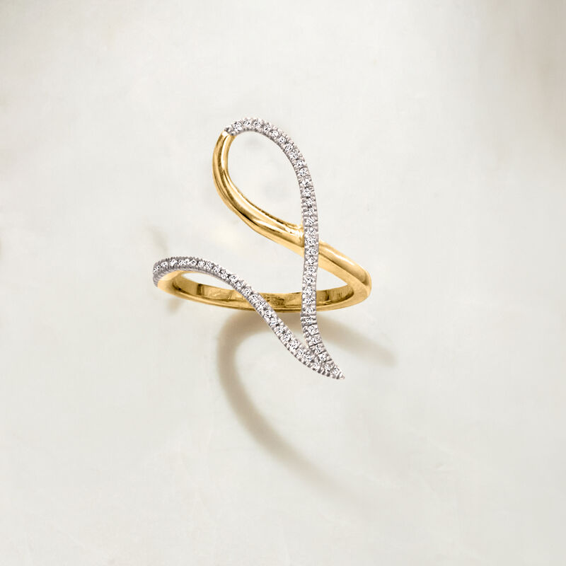 Diamond-Accented Geometric Loop Ring in 10kt Yellow Gold image number 2