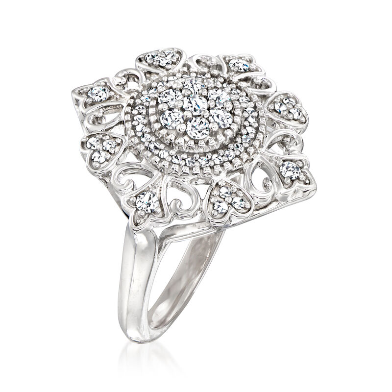 .50 ct. t.w. Diamond Art Deco-Style Floral Heart Ring in Sterling Silver image number 2