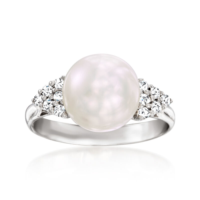 C. 1990 Vintage 10mm Cultured Pearl and .12 ct. t.w. Diamond Ring in 14kt White Gold image number 0