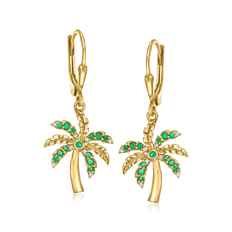 .20 ct. t.w. Emerald Palm Tree Drop Earrings with Diamonds in 18kt Gold Over Sterling  image number 0