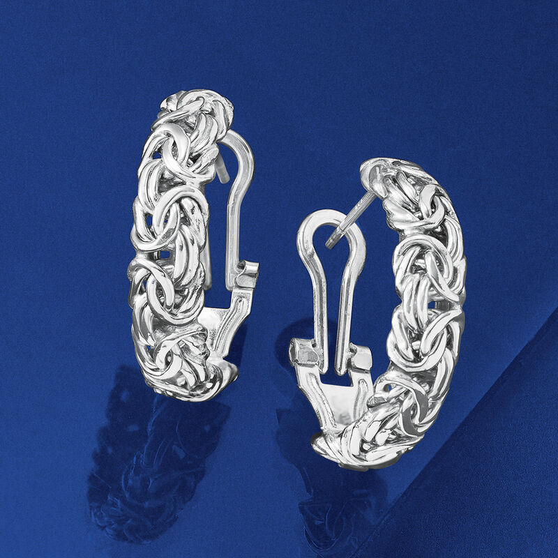 Sterling Silver Byzantine Hoop Earrings image number 2