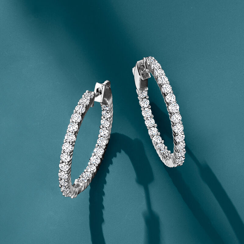 2.00 ct. t.w. Diamond Inside-Outside Hoop Earrings in 14kt White Gold. 7/8&quot; image number 3