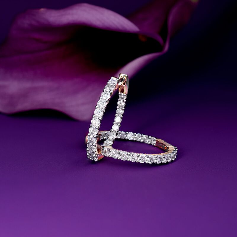 2.00 ct. t.w. Diamond Inside-Outside Hoop Earrings in 14kt Yellow Gold. 1&quot; image number 3