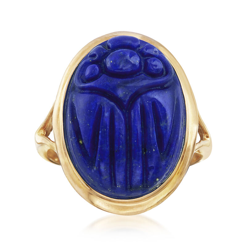 18x13mm Lapis Scarab Ring in 14kt Yellow Gold image number 0