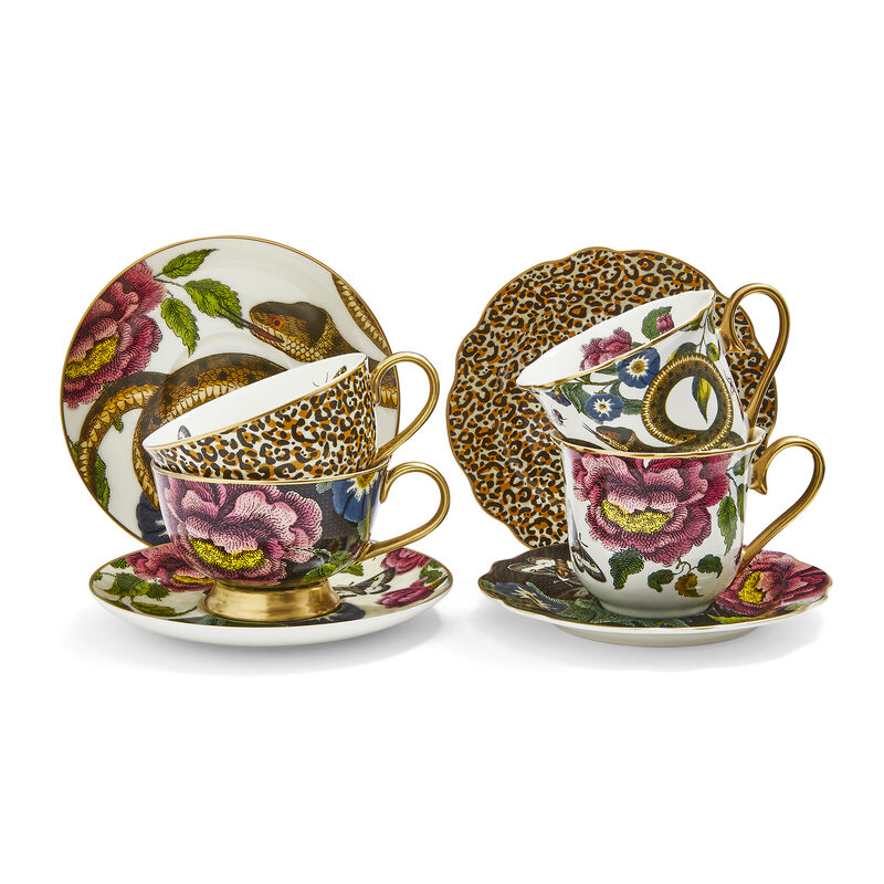 Spode "Creatures of Curiosity" Set of 4 Assorted Teacups with Saucers image number 0