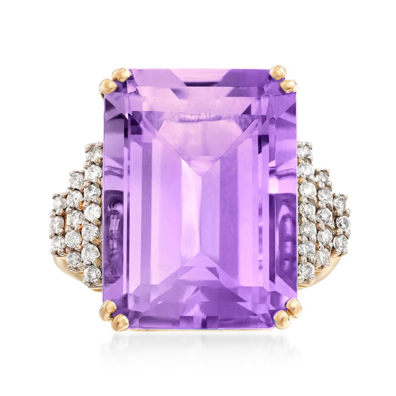 16.00 Carat Amethyst and .23 ct. t.w. Diamond Ring in 14kt Yellow Gold image number 0