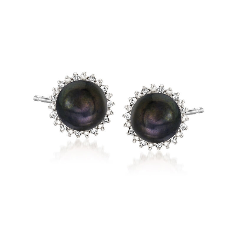 7-7.5mm Cultured Button Pearl and .13 ct. t.w. Diamond Stud Earrings in Sterling Silver image number 0