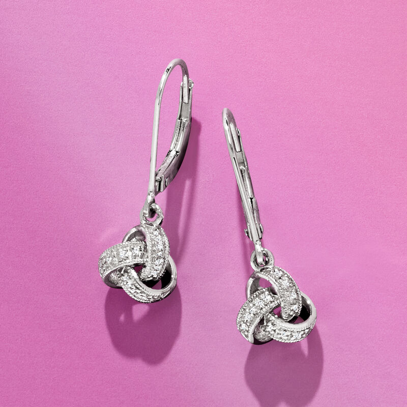 Diamond Love Knot Drop Earrings in Sterling Silver  image number 5