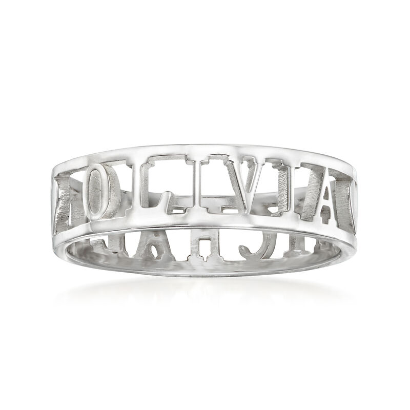 Sterling Silver Personalized Two-Name Cut-Out Ring with Hearts image number 0