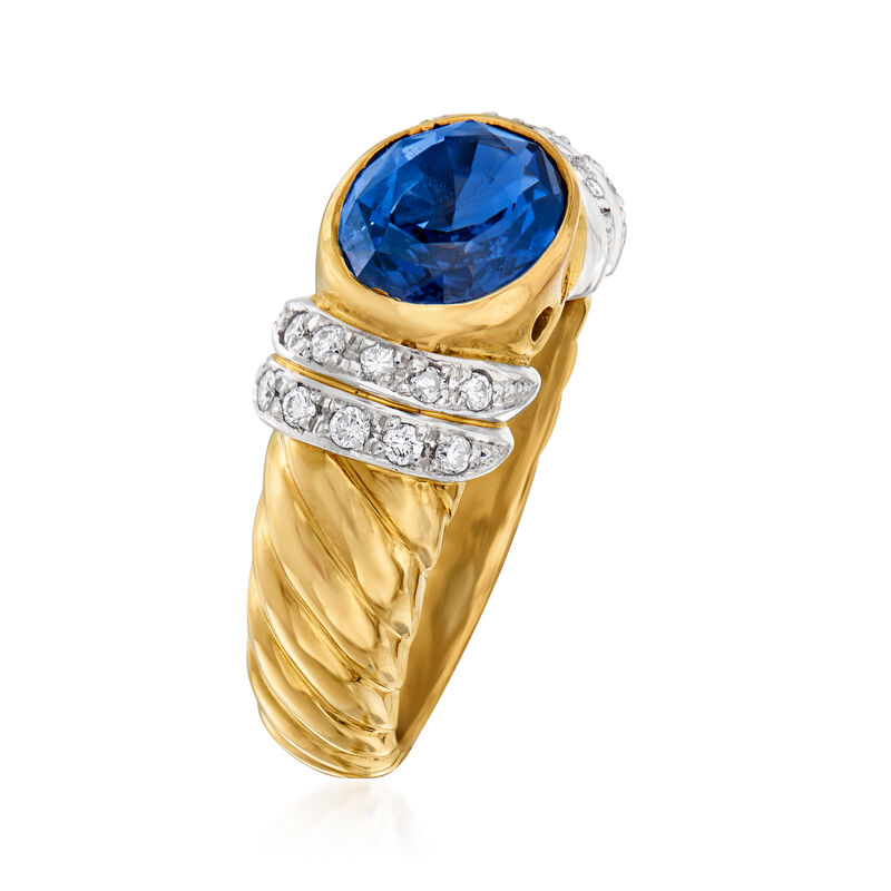 C. 1980 Vintage 2.71 Carat Sapphire and .26 ct. t.w. Diamond Ring in Platinum and 18kt Yellow Gold image number 2