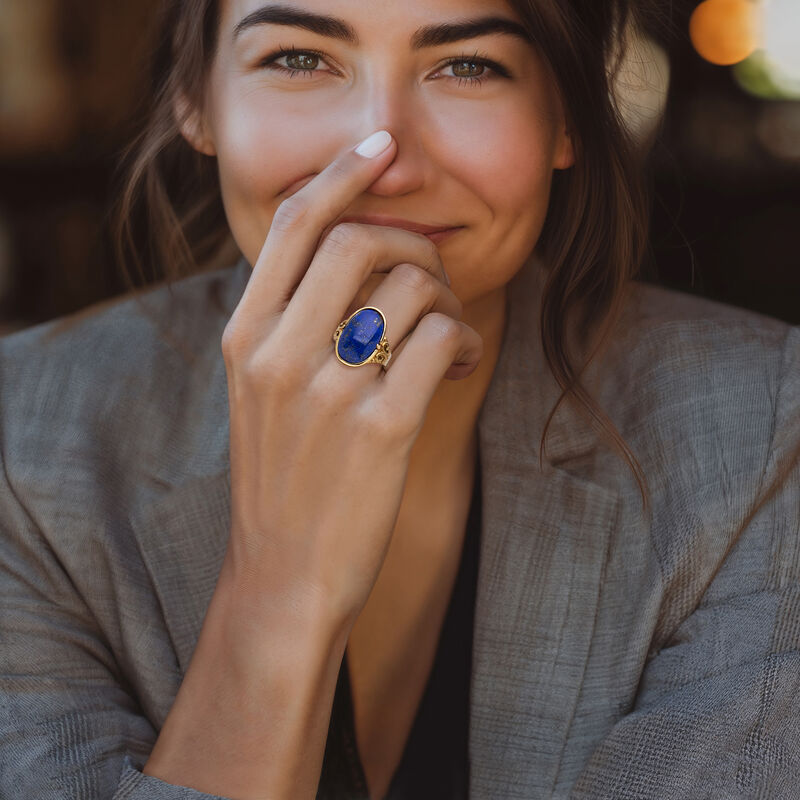 C. 1960 Vintage Lapis Ring in 10kt Yellow Gold image number 1