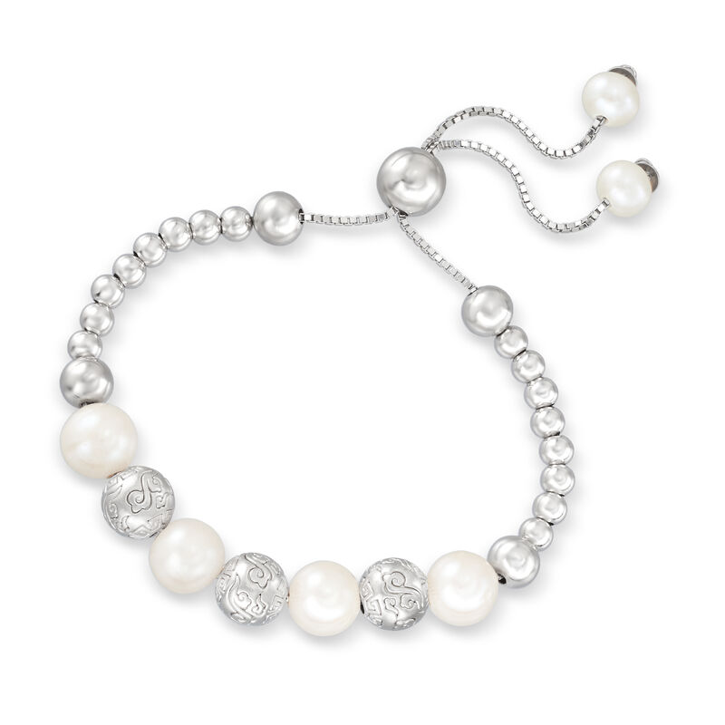 6-10.5mm Cultured Pearl and Sterling Silver Bead Bolo Bracelet image number 2