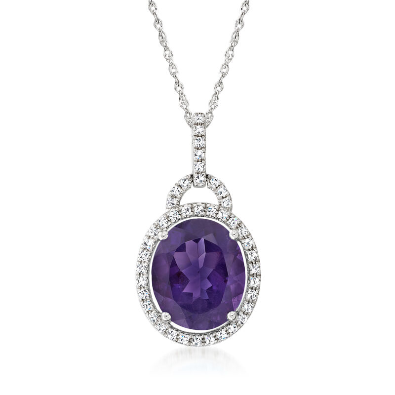 4.10 Carat Amethyst and .20 ct. t.w. Diamond Pendant Necklace in 14kt White Gold. 18&quot; image number 1