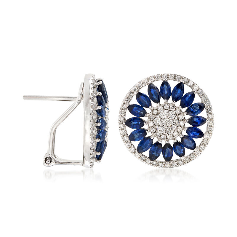 2.80 ct. t.w. Sapphire and .85 ct. t.w. Diamond Circle Drop Earrings image number 2