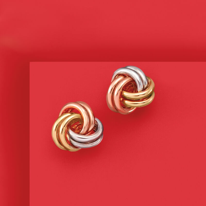 14kt Tri-Colored Gold Love Knot Earrings image number 2