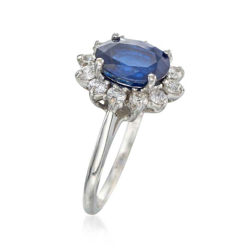 C. 1990 Vintage 2.35 Carat Sapphire and .50 ct. t.w. Diamond Ring in 18kt White Gold. Size 5.75 image number 2