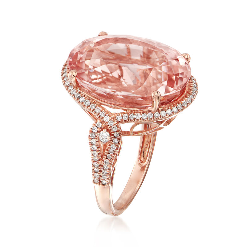 18.00 Carat Pink Morganite and .45 ct. t.w. Diamond Ring in 14kt Rose Gold. Size 7 image number 2