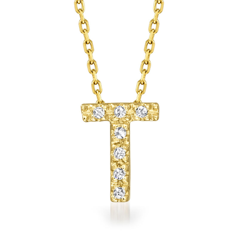 T - Diamond Initial Necklace in 14kt Yellow Gold. 16&quot;   image number 0