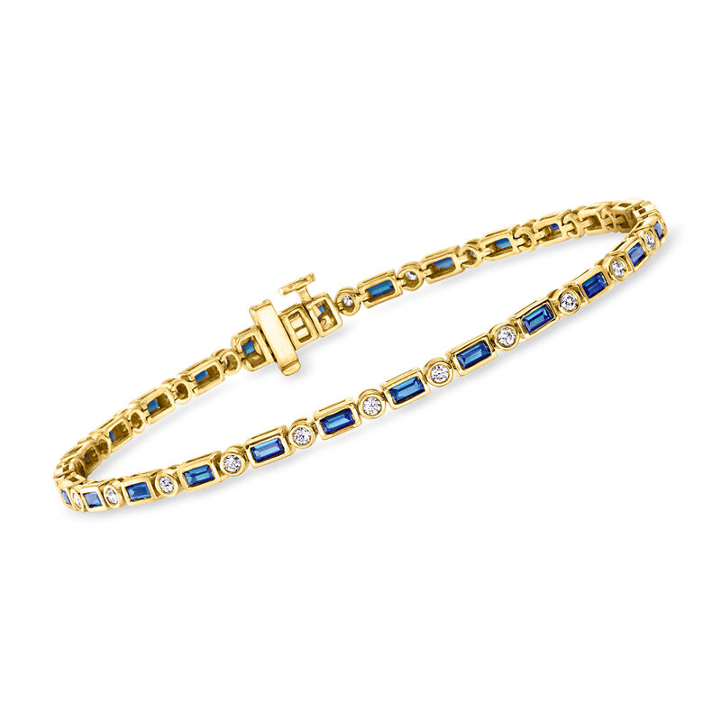 1.50 ct. t.w. Lab-Grown Sapphire and .50 ct. t.w. Lab-Grown Diamond Bracelet in 18kt Gold Vermeil. 7&quot; image number 0