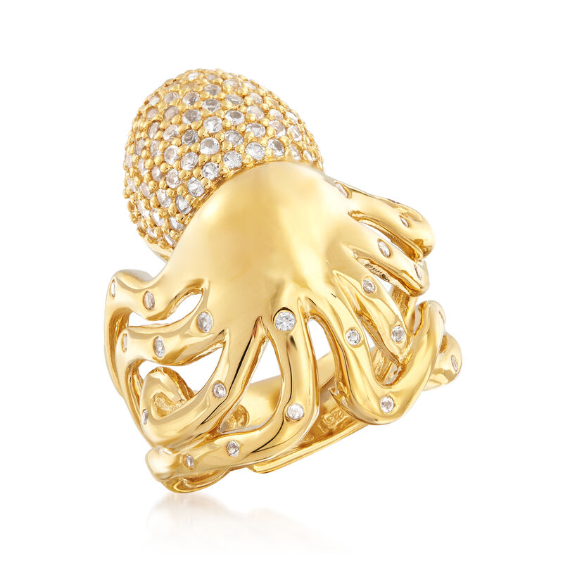 .70 ct. t.w. White Topaz Octopus Cocktail Ring in 18kt Gold Over Sterling image number 3