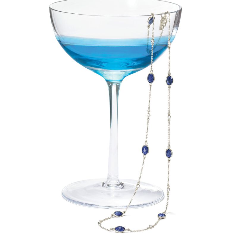 7.00 ct. t.w. Sapphire and .13 ct. t.w. Diamond Station Necklace in Sterling Silver image number 2