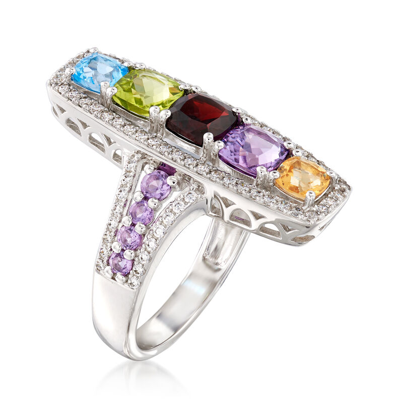 2.10 ct. t.w. Multi-Gemstone and .50 ct. t.w. CZ Ring in Sterling Silver image number 2