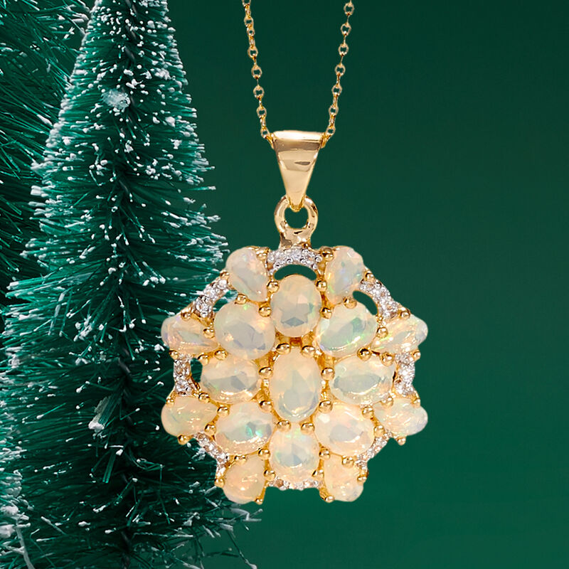 Opal and .10 ct. t.w. White Topaz Fancy Cluster Pendant Necklace in 18kt Gold Over Sterling image number 2