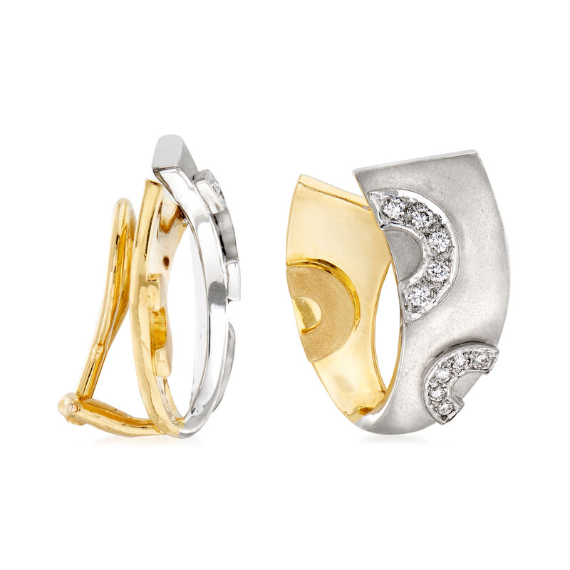 C. 1980 Vintage .35 ct. t.w. Diamond Ribbon Clip-On Earrings in 18kt Two-Tone Gold image number 2