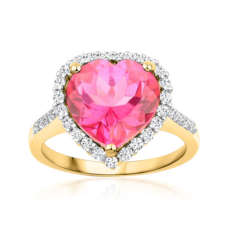 4.50 Carat Pink Topaz Heart Ring with .50 ct. t.w. White Topaz in 18kt Gold Over Sterling image number 0