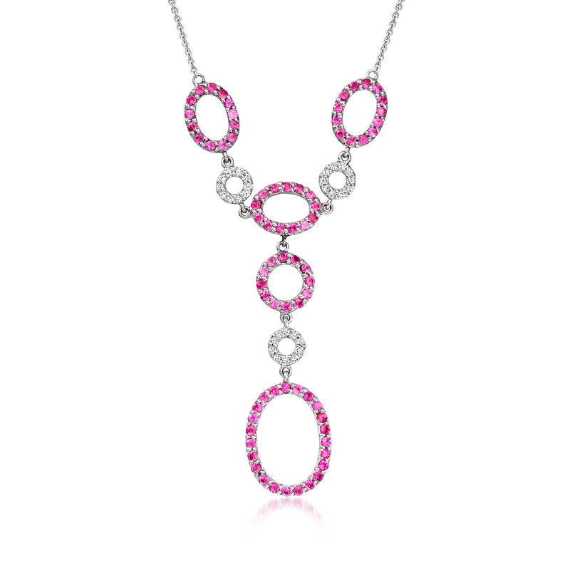 C. 1990 Vintage 1.50 ct. t.w. Pink Sapphire Geometric Drop Necklace with .25 ct. t.w. Diamonds in 14kt White Gold. 16" image number 0