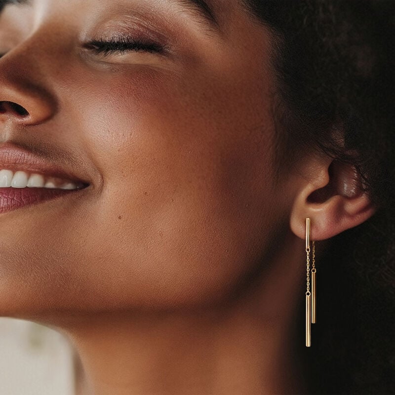 10kt Yellow Gold Front-Back Linear Bar Drop Earrings image number 1