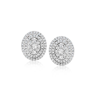 1.50 ct. t.w. Diamond Cluster Oval Earrings in 14kt White Gold