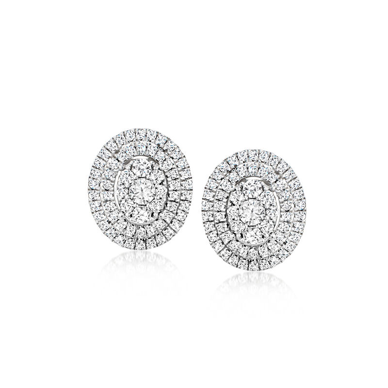 1.50 ct. t.w. Diamond Cluster Oval Earrings in 14kt White Gold image number 0
