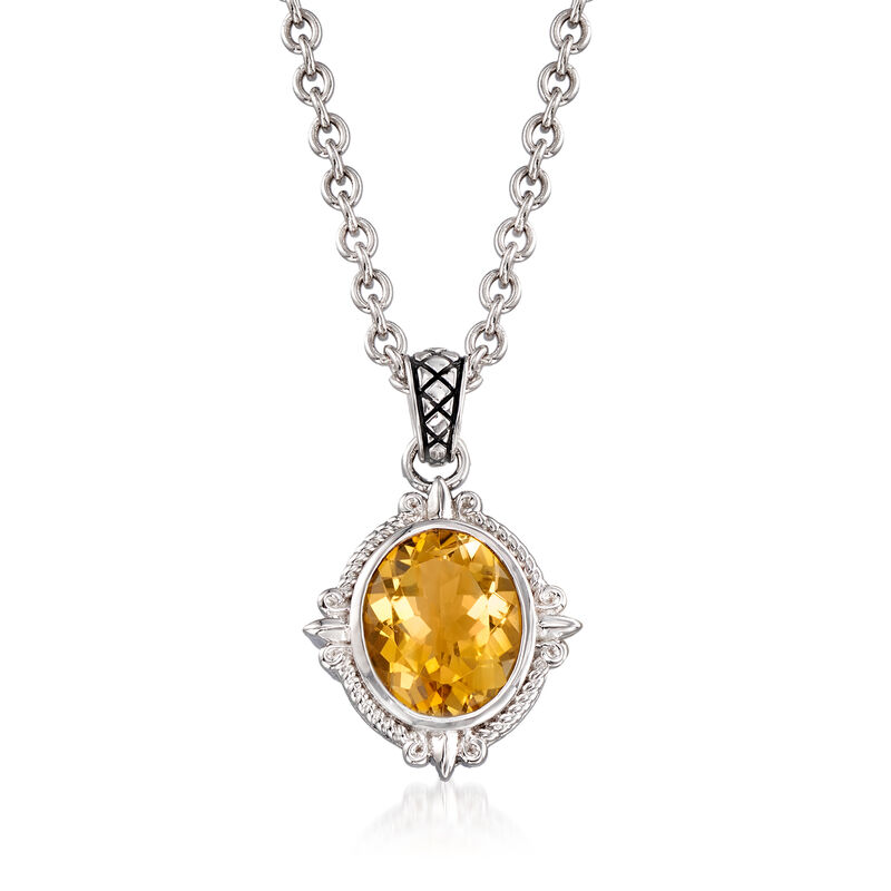 Andrea Candela &quot;Fleur De Lis&quot; 4.36 Carat Citrine Pendant Necklace in Sterling Silver. 17&quot; image number 1